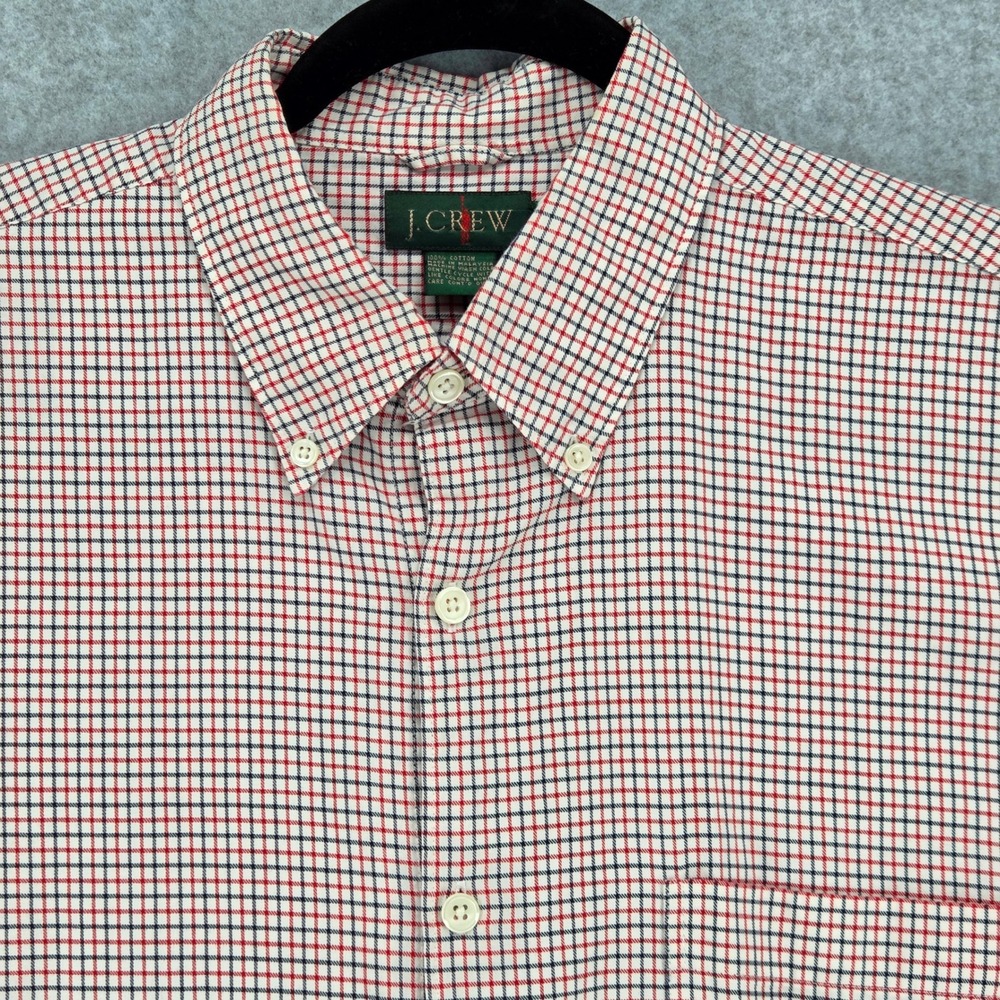 J.Crew Oarsman Men Large Long Sleeve Button Down Shirt Grid Plaid White Red